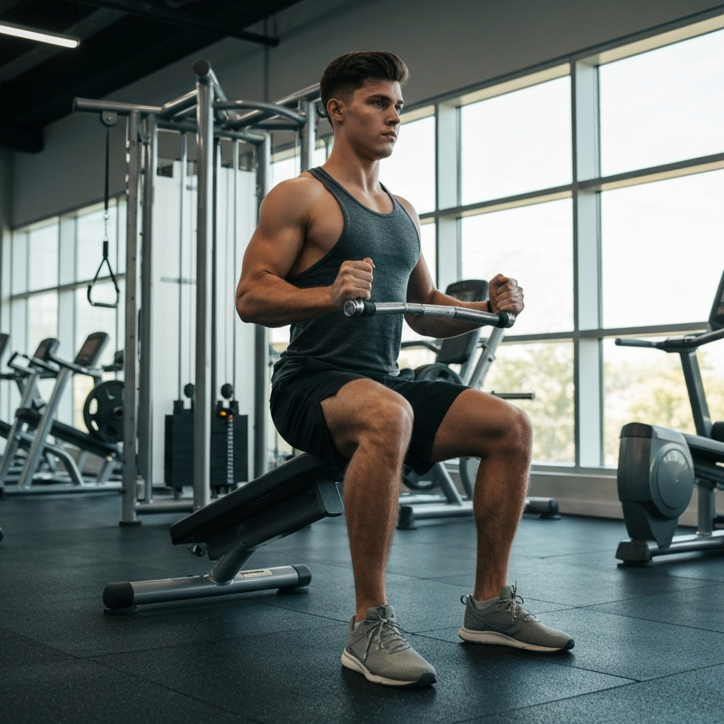 Man doing seated cable row exercise in a gym in Los Angeles, CA