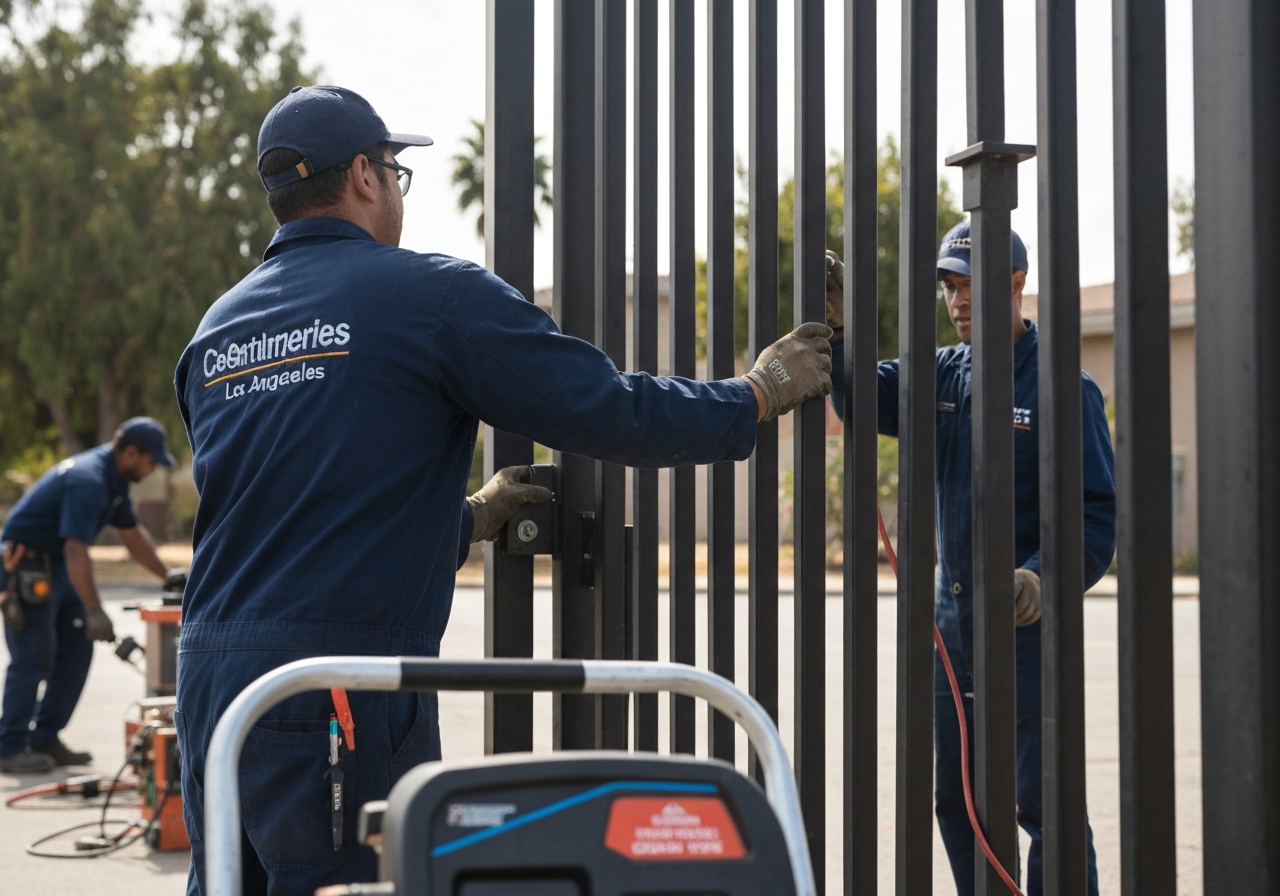 Professional gate installer working on a black metal gate in Fairfax, CA