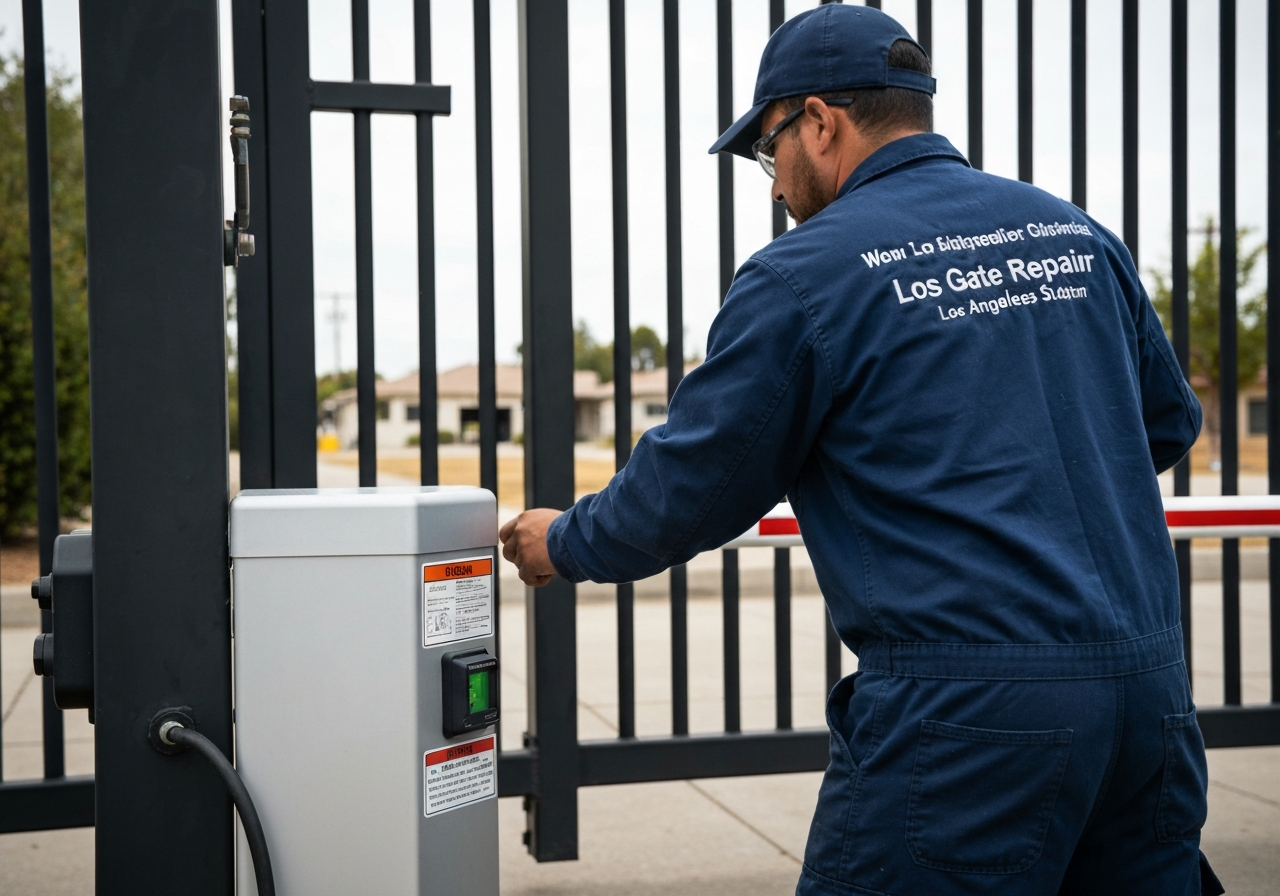 Technician operating automatic gate access control system in Fairfax, CA